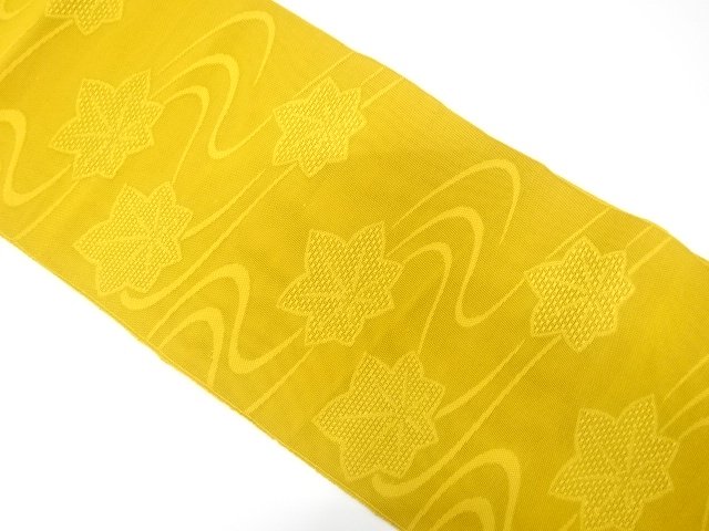 紗　流水に楓模様織り出し　名古屋帯